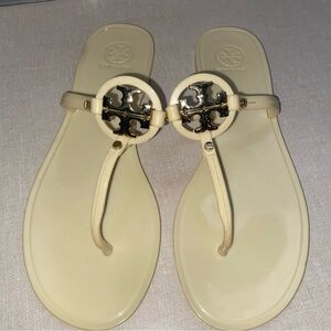 Tory Burch Mini Miller‎ Women's Size 9 Flat Thong Jelly Sandals Ivory Cream